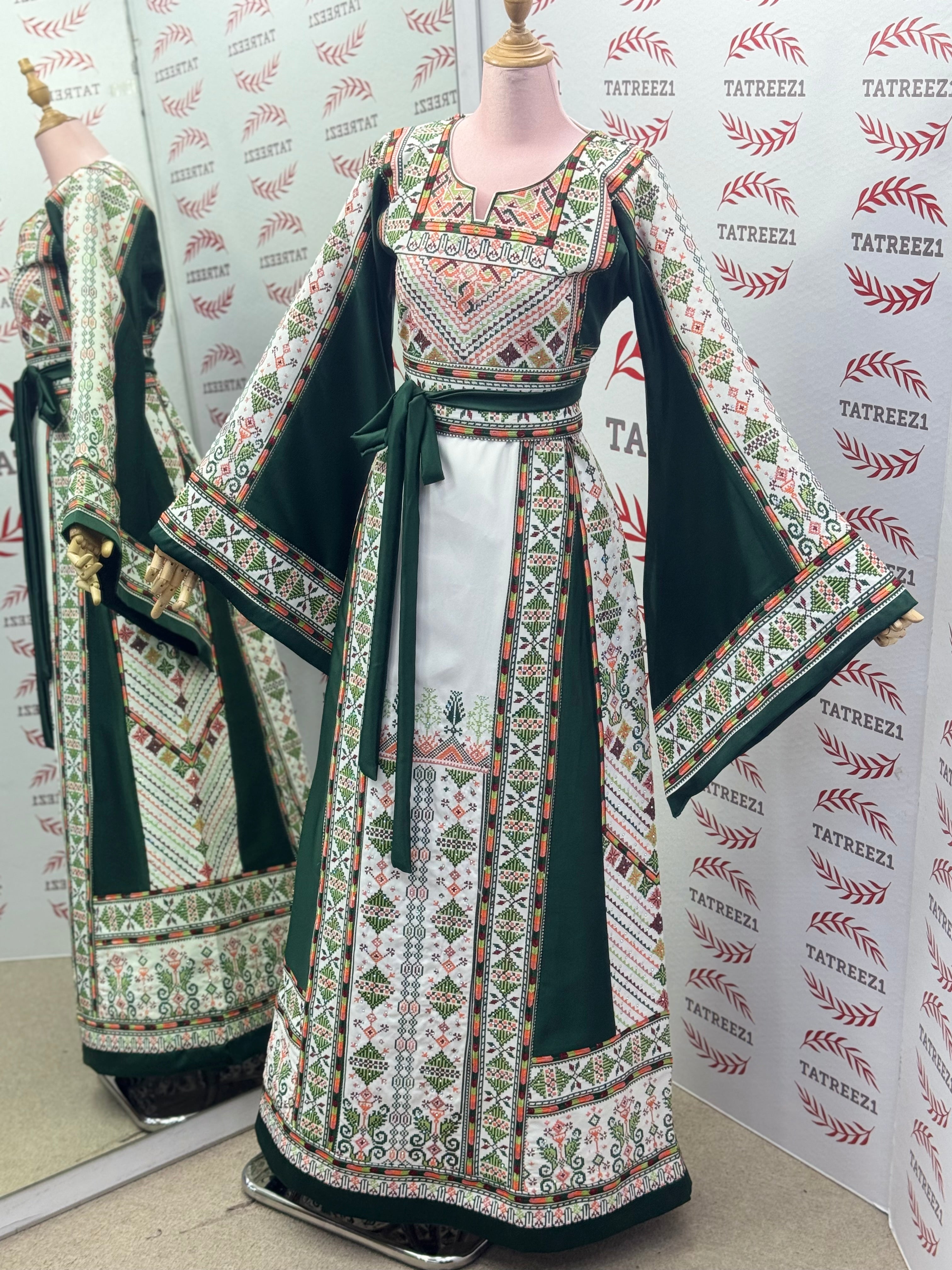 Green Embroidery Traditional Palestinian Thobe Machine Made