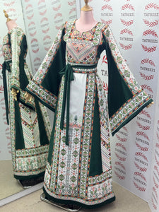 Green Embroidery Traditional Palestinian Thobe Machine Made