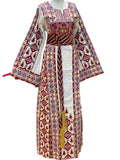 Light beige Etameen Embroidered Palestinian Fellahi Thobe Kashmir belt included
