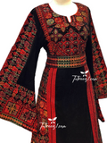 Red& Black Velvet Tradtional  Stoned Colored Embroidered Palestinian Fellahi Thobe