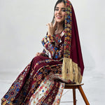 Load image into Gallery viewer, Malacca Velvet Material Maroon Stone Embroidery Thoub With Matching Headpiece
