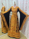 Golden The Glow Thoub Palestinian Featuring Wide Sleeve Reversible Belt