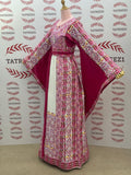 Pink Embroidered Palestinian Thobe with Wide Sleeves