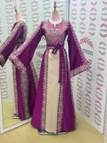 Purple Tatreez Elegant Embroidered Palestinian Beige Dress