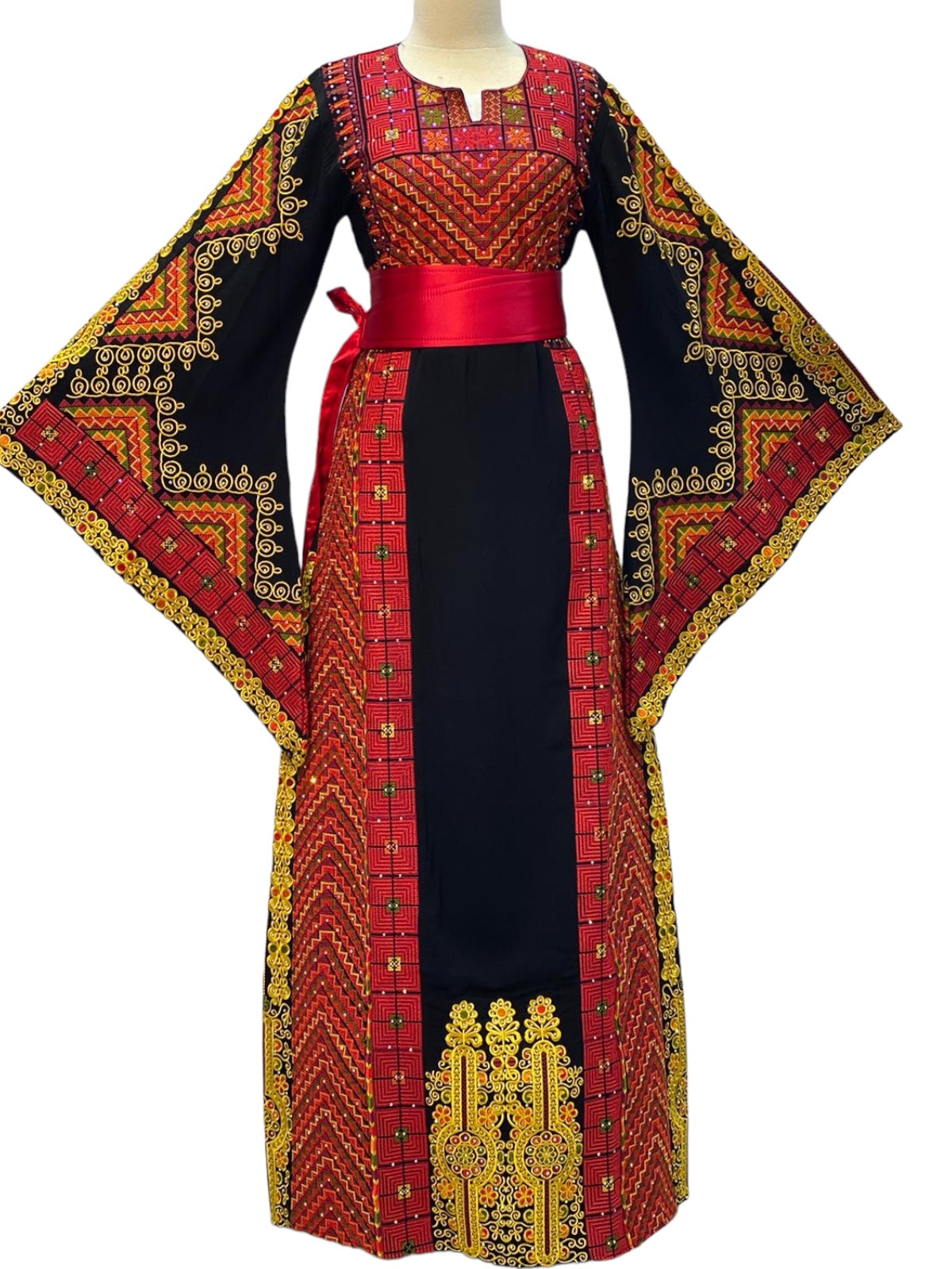 Black/Red Palstainen Embroidery Traditional Long Thoub