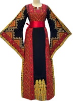 Load image into Gallery viewer, Black/Red Palstainen Embroidery Traditional Long Thoub
