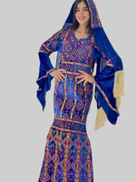 Load image into Gallery viewer, Blue Mermaid Embroidery Velvet Thoub With Matching Headpiece
