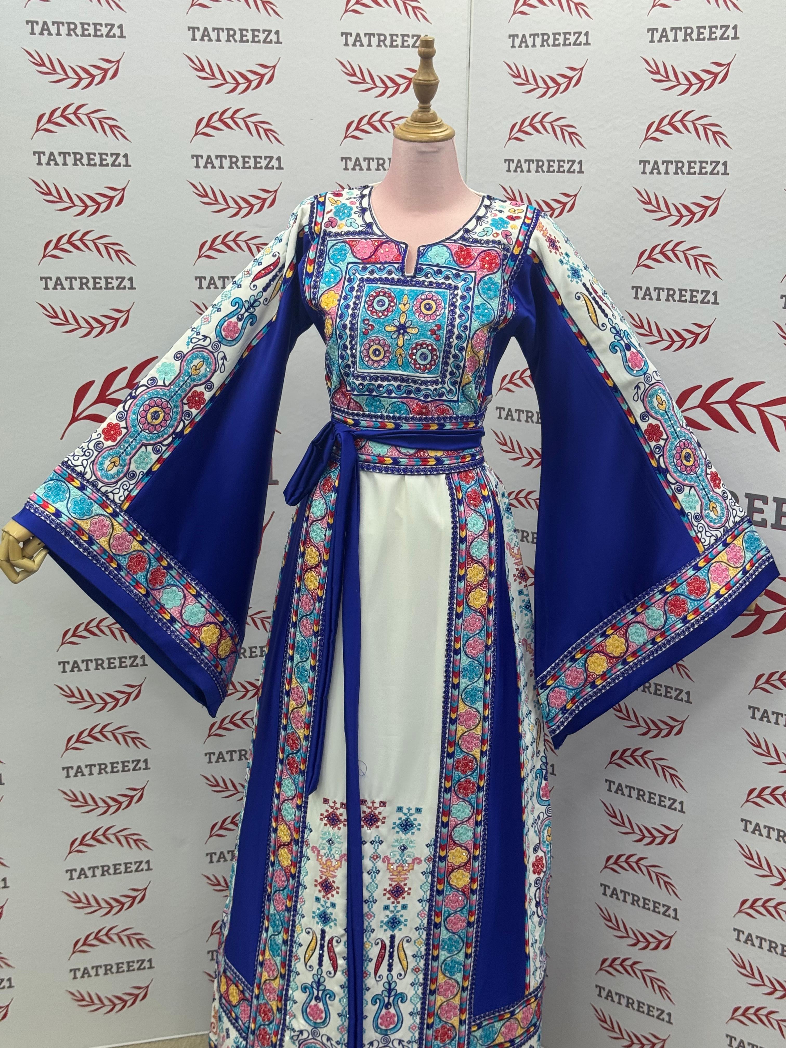 Blue Stunning Embroidery Traditional Embroidered Palestinian Fellahi Thobe