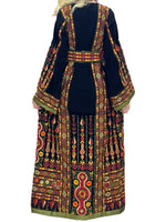 Load image into Gallery viewer, Green &amp; Black Traditional  Thoub Embroidery With Wide Sleeve Elegant with Reversible Belt
