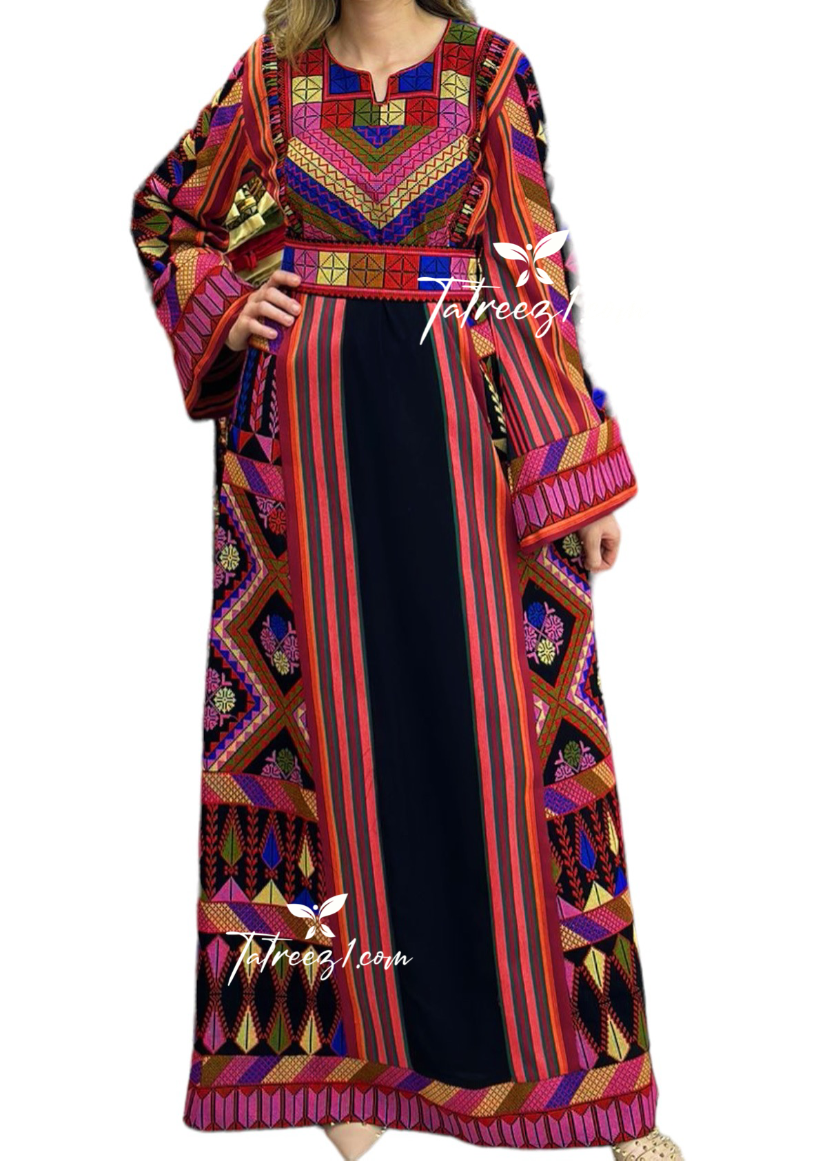 Majdalawy Black Multicolored Embroidered Palestinian Fellahi Thobe