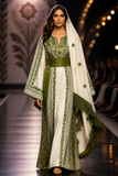 Olive Blossom Thobe Set – Includes Matching Shawl & Double-Sided Belt