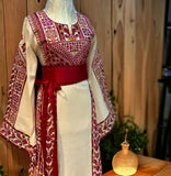 Etameen Beige Shade Traditional Maroon Embroidered Palestinian Fellahi Thobe