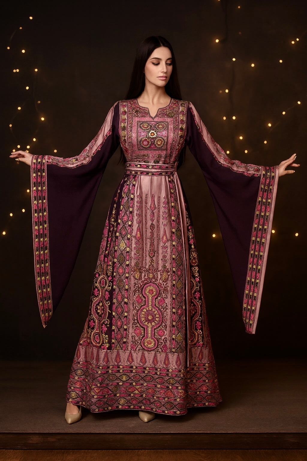 Deep  Embroidery Traditional Palestinian Thobe Machine Made