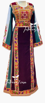 Load image into Gallery viewer, Traditional Maroon Velvet Embroidered Palestinian Fellahi Thobe
