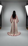 Light beige Elegance Thoub with Overskirt Thoub with Floral Embroidery