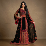 Black & Red Thoub with Stone Embroidery and Overskirt