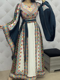 Green Embroidered Palestinian Thobe with Wide Sleeves