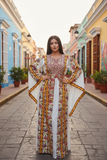 Floral Embroidered Palestinian Thobe with Wide Sleeves and Belt