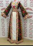Green Embroidered Palestinian Thobe with Wide Sleeves and Belt