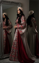 Load image into Gallery viewer, Light beige Elegance Thoub with Overskirt Thoub with Floral Embroidery
