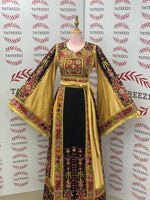 Load image into Gallery viewer, Luxury Embroidery  Golden Traditional Palestinian Thobe Machine Made
