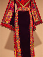 Charger l'image dans la galerie, Maroon Velvet embellished with intricate Qasab (metallic) embroidery.
