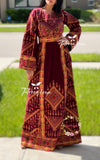 Silk Velvet Light Red Shade Stoned Embroidery Thoub