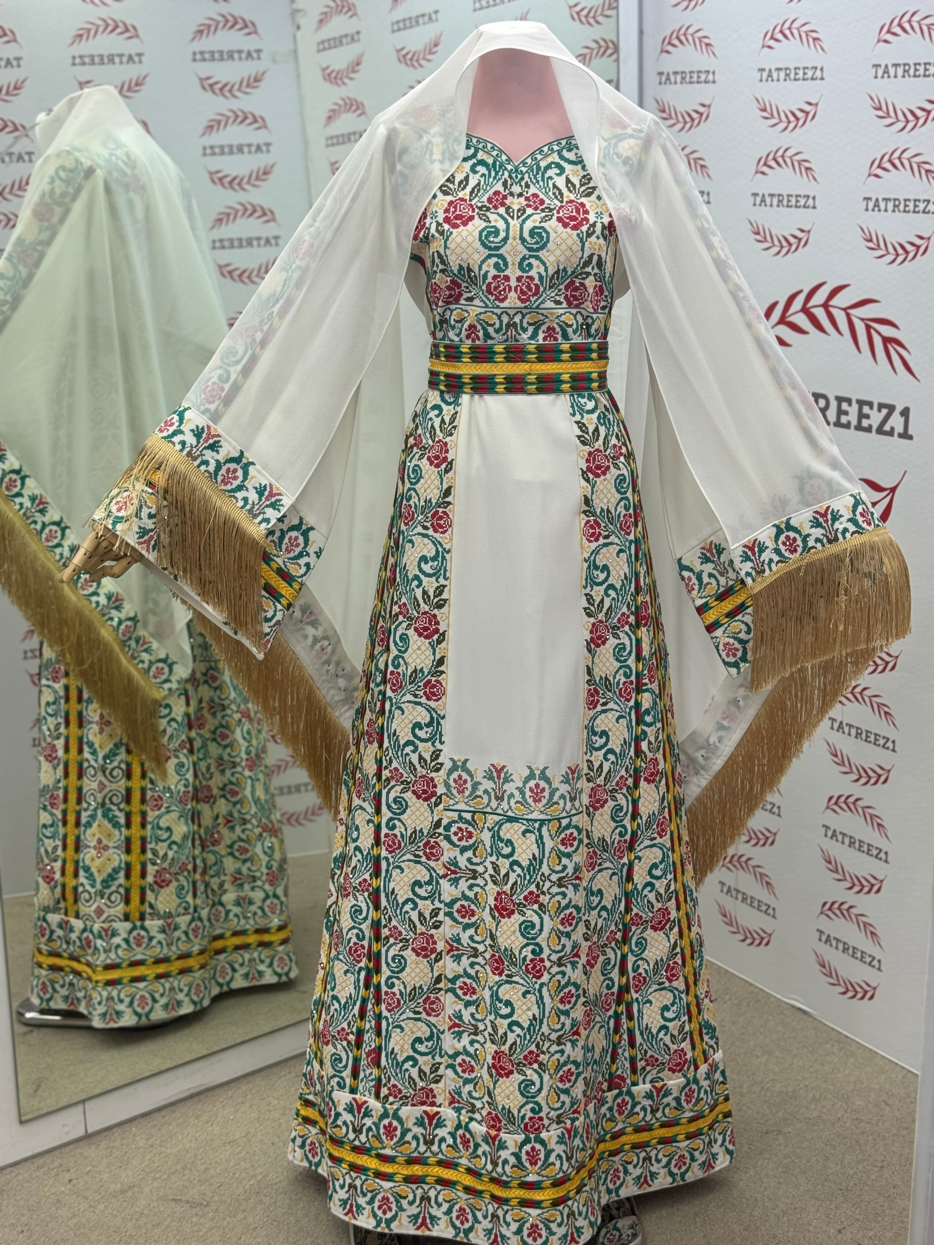 The Saffron Bloom Thobe Paired with the Matching Heritage Shawl