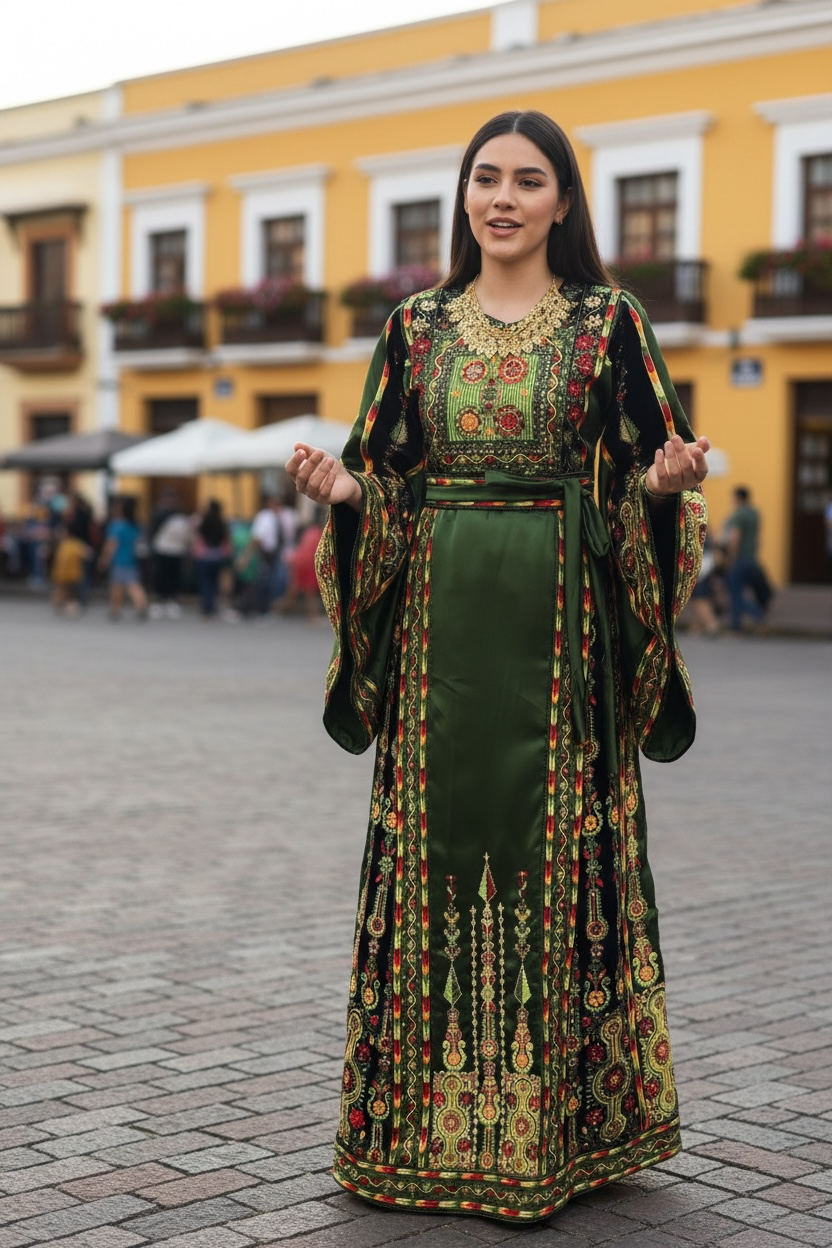 Luxurious Satin Thoub in Emerald Green