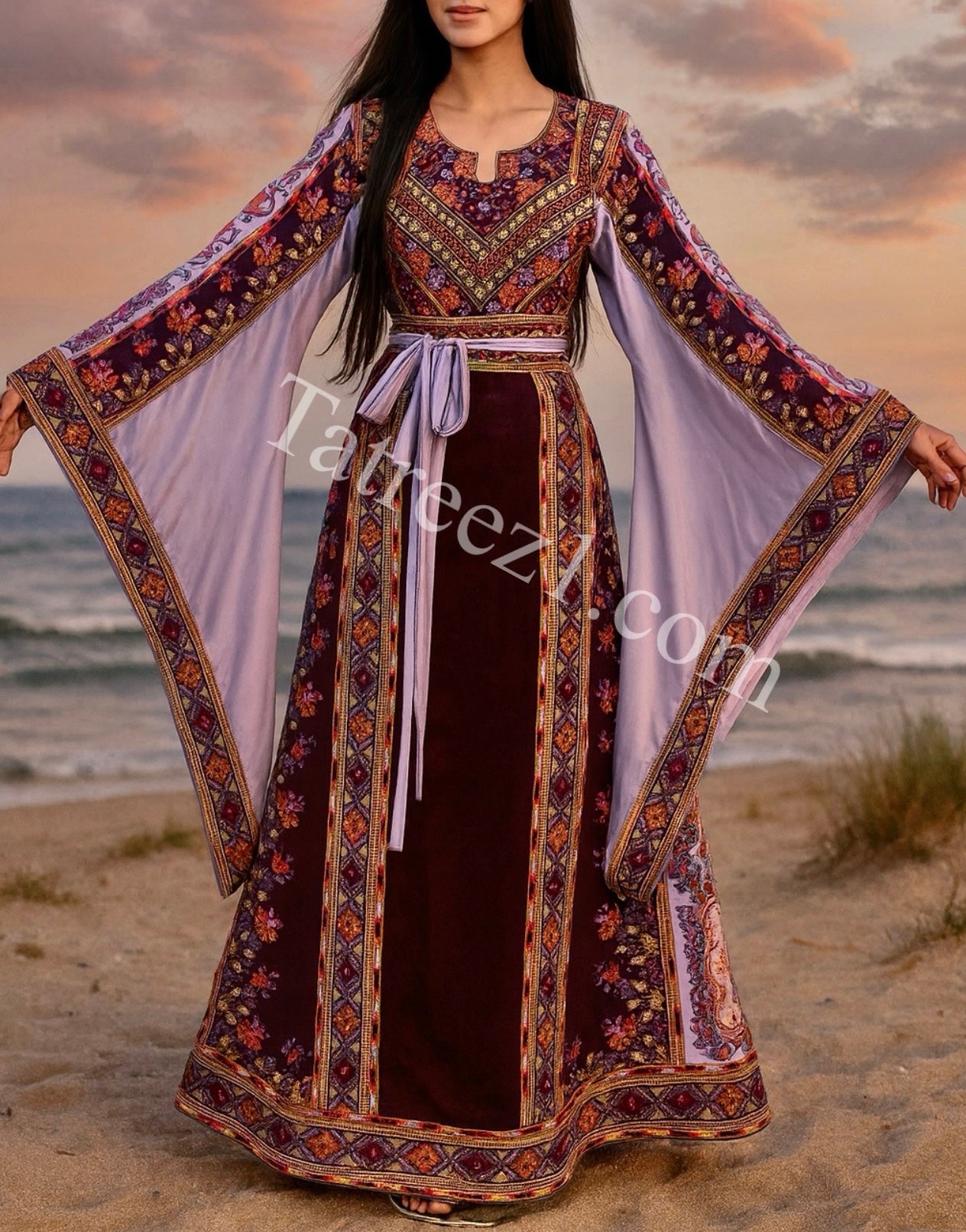 Purple Embroidered Palestinian Thobe