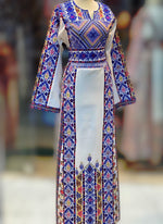 Charger l&#39;image dans la galerie, White Traditional Embroidered Palestinian Fellahi Thobe
