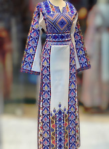 White Traditional Embroidered Palestinian Fellahi Thobe