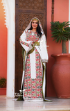 White Stunning Thoub with Floral Green Embroidery and Overskirt.