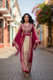 Pink thoub Embroidered Palestinian Fellahi Thobe With Belt