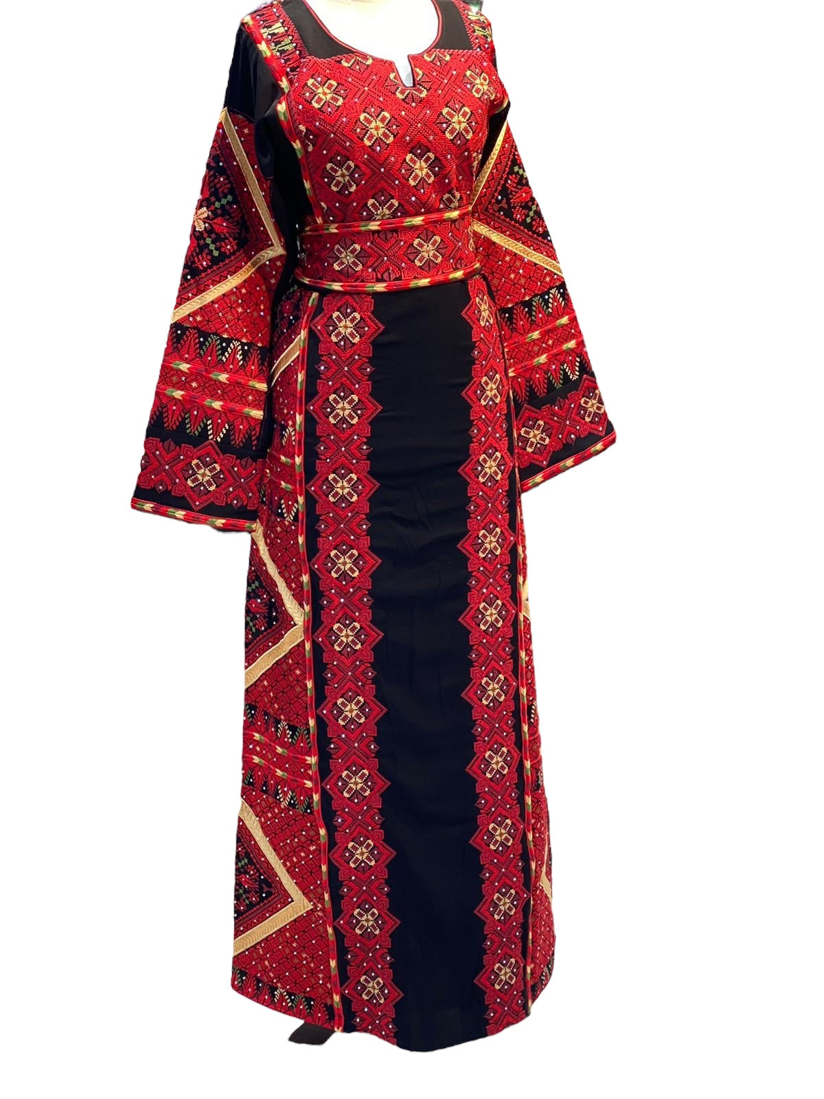 Black/Red Palstainen Embroidery Traditional Long Thoub