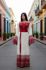 Load image into Gallery viewer, Stunning White Thoub Red Embroidered Palestinian Thobe
