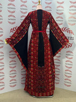 Load image into Gallery viewer, Red Embroidered Palestinian Thobe with Matching Embroidered Belt
