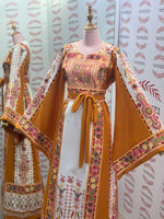 Load image into Gallery viewer, Yellow &amp; White  Palestinian Tatreez Thobe Heritage Elegance Embroidered Dress
