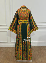 Load image into Gallery viewer, Traditional Palestinian Thobe – Royal Forest Green | Full Set with Headscarf
