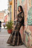 Black Luxury Mermaid Gold Embroidery Velvet Thoub