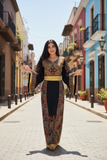 Dark Blue Palestinian Fellahi Thobe with Traditional Embroidery