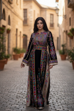 Load image into Gallery viewer, Purple Velvet Malacca Embroidered Palestinian Fellahi Thobe
