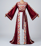 Maroon Floral Embroidery Silk Fashion Dress