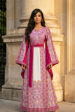 Pink Embroidered Palestinian Thobe with Wide Sleeves