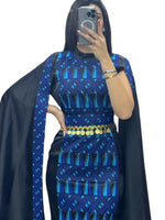 Load image into Gallery viewer, Blue/Black Dress Sleeve Drop Tatreez Elegant Beautiful Embroidery
