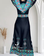 Load image into Gallery viewer, Turquoise Tatreez Elegant Embroidered Dress Wide Sleeve
