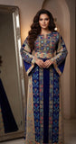 Blue German velvet Multicolored Gorgeous Palstainen Embroidery Traditional Long Thoub