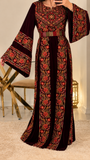 Wine/Deep Maroon Silk Velvet Embroidery Thoub