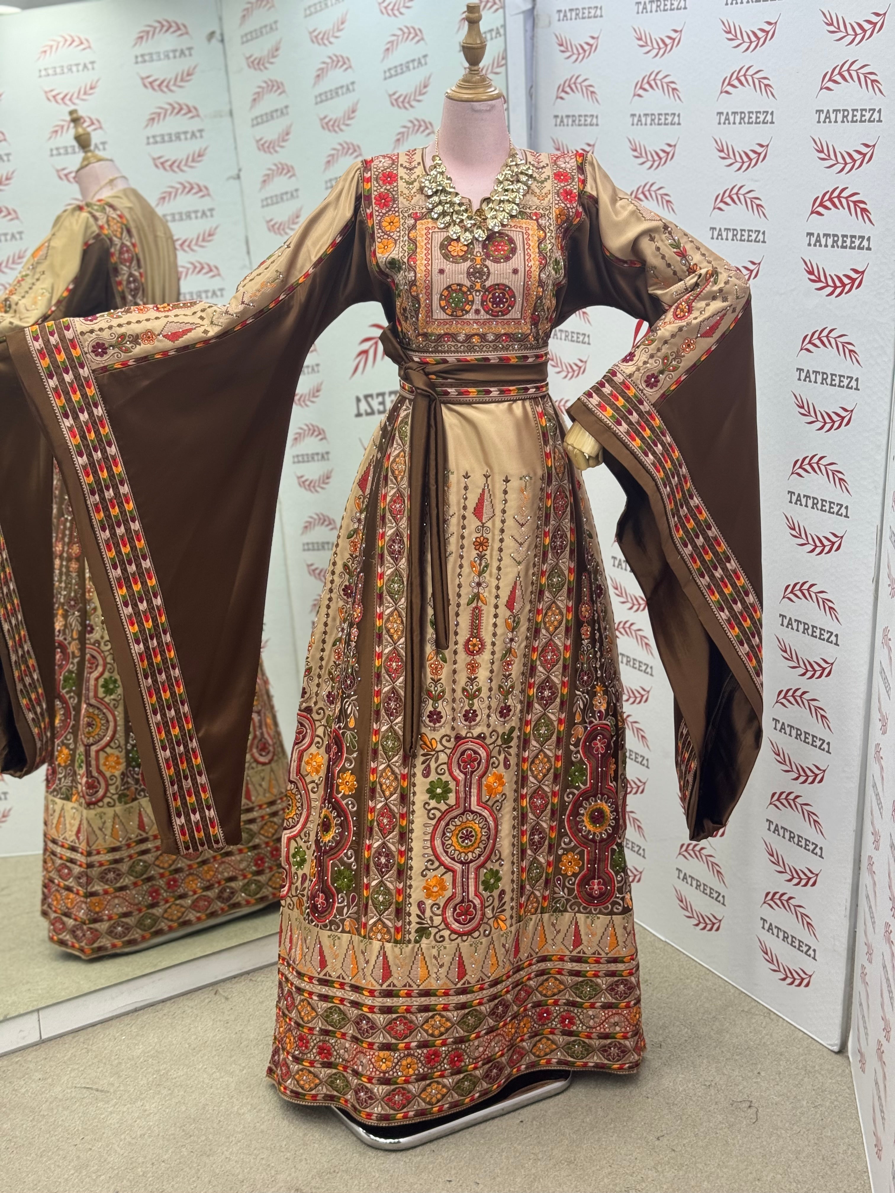 Chocolate and Caramel Embroidery Traditional Palestinian Thobe
