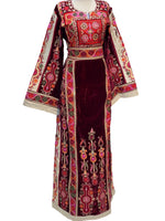 Charger l&#39;image dans la galerie, Th Maroon Velvet Malacca Embroidered Palestinian Fellahi Thobe
